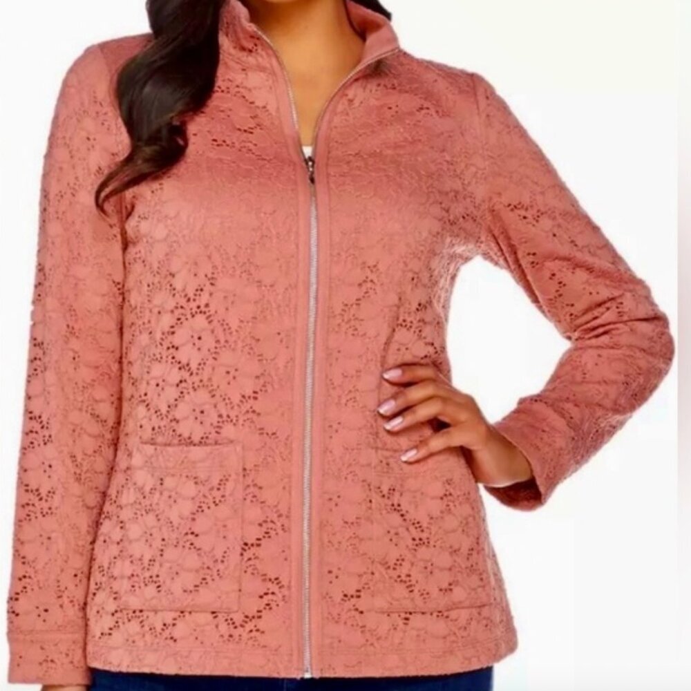 d&co. Zip Lined Lace Eyelet Shacket Jacket Dusty Rose Pockets Size 3X